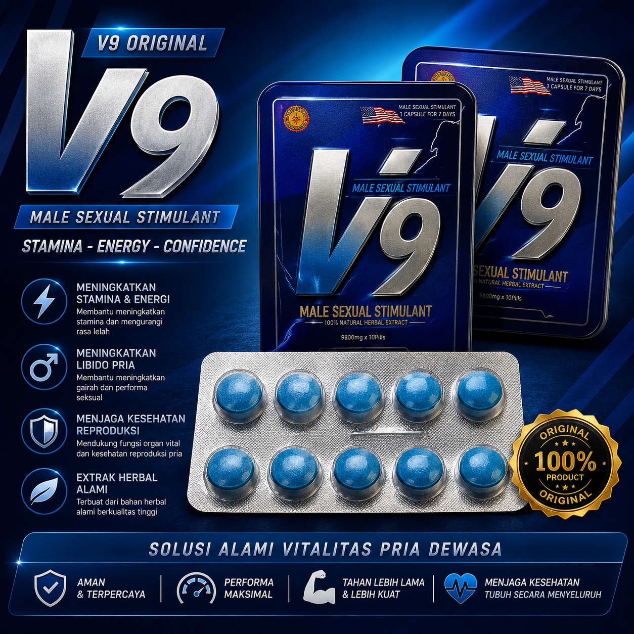 V9 Original Asli (V9 Tian) - Suplemen Herbal Stamina & Vitalitas Pria Perkasa